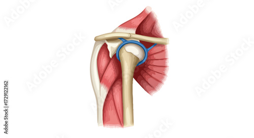 Illustration of the human shoulder joint and surrounding muscles.