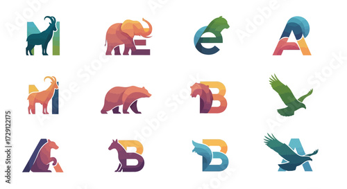 A creative logo design showcases a captivating fusion of typography and various animals