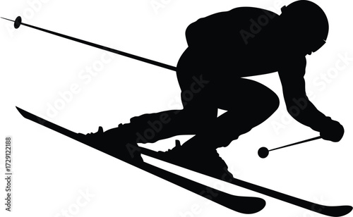 Black silhouette of skier in motion skiing winter sport