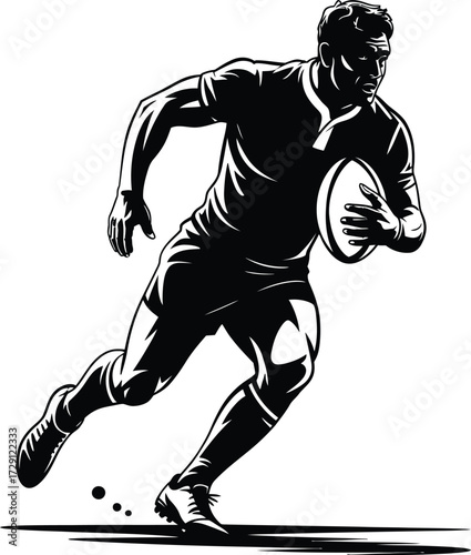 Rugby player running with ball sport