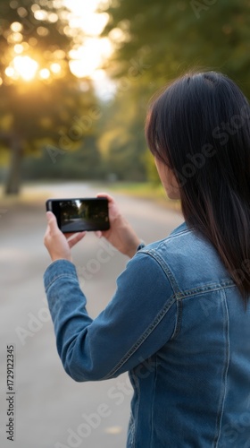Capturing the golden hour photography enthusiast in nature outdoor scene serene environment side view