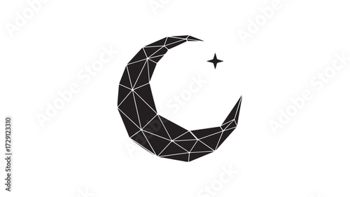 Modern geometric crescent moon and star emblem design symbolizing spirituality, faith, and celestial wonder, perfect for cultural or religious branding applications.