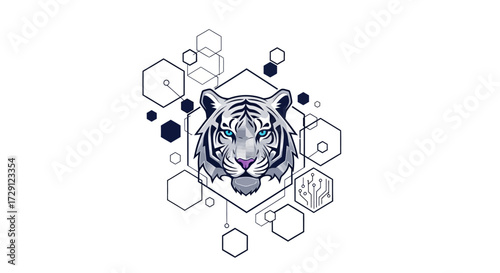 Geometric tiger design with abstract elements conveying a modern technology aesthetic