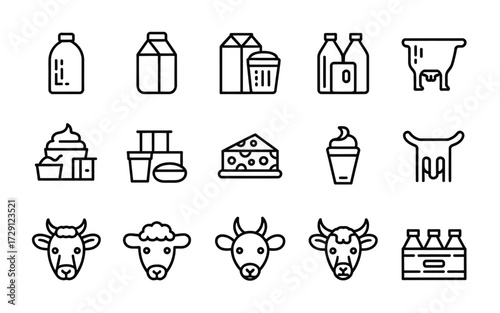 Collection of dairy products and farm animals vector icons scalable eps illustration silhouette vector illustration white background