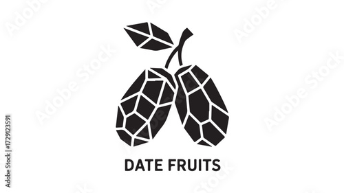 Stylized black and white graphic of two ripe dates with leaves, perfect for food branding, healthy eating concepts, and organic product labels.