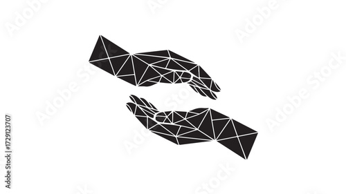 Hands Giving Charity, Modern geometric hands reaching out to connect, symbolizing unity, support, and digital connection in a minimalist style for tech, healthcare, or community projects