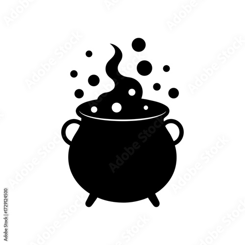 Vector silhouettes of a bubbling witchs cauldron