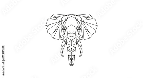 Geometric elephant illustration depicting polygonal lines on a white surface