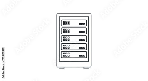 Server rack infrastructure for data processing outline illustration on white background