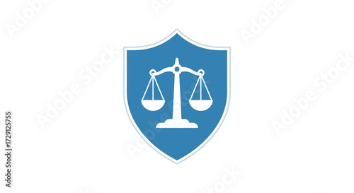 Symbolic representation of justice scales on a shield for legal concepts