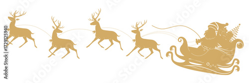 Silhouette santa reindeer sleigh
