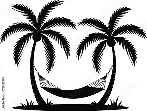 Tropical palm trees with hammock vacation beach