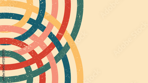 Interwoven retro circular bands add a colorful and vibrant touch to designs for backgrounds, textiles, packaging, and textile prints.