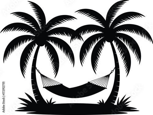 Tropical palm trees with hammock vacation beach