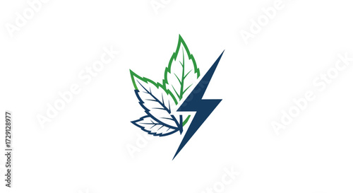 Abstract logo showcasing renewable energy with stylized leaves and electricity symbol