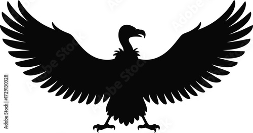 Black vulture silhouette spread wings bird