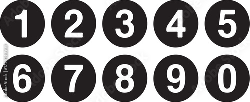 Black Circles with White Numbers 0 Through 9 for Counting and Education digits learning