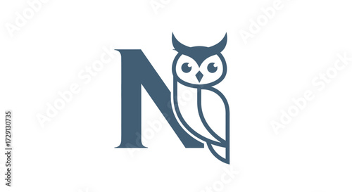 Elegant letter N logo featuring an owl creating a sophisticated and wise design