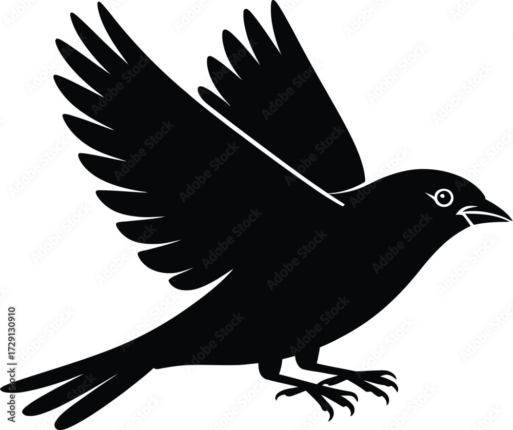 Obraz premium Black bird in flight silhouette flying wings