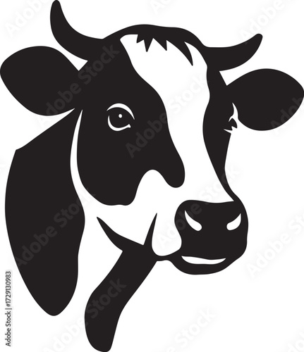 PrintStylized black and white illustration of a holstein cow head