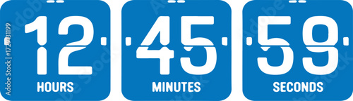 Blue Digital Timer Displaying 12 Hours 45 Minutes and 59 Seconds clock countdown