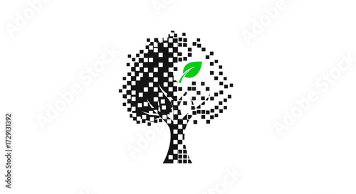 Digital nature: A pixelated tree illustration showcasing technology and environment fusion