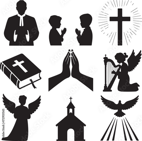 Cross, Bible, and Religious Worship Icons