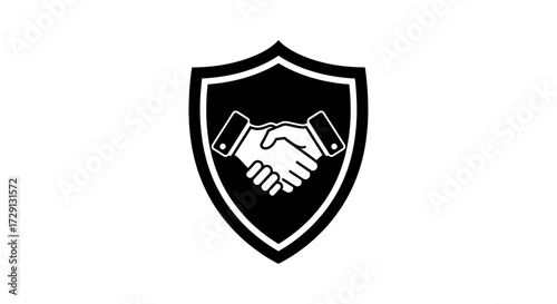 Shielded agreement: a black and white emblem of trust and partnership assurance