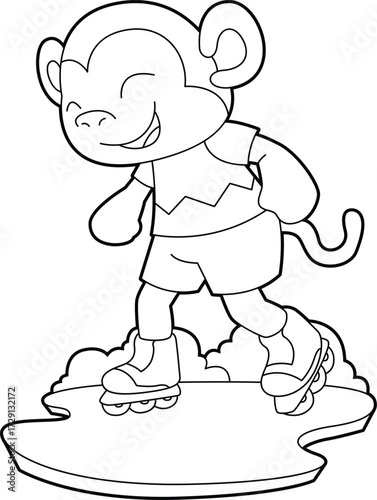 Monkey Inline skating Inline skates Sports Animal Vetor Graphic Art Illustratin
