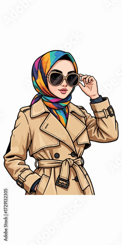 Muslim woman with sunglasses isolated on white background