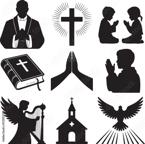 Praying Hands and Christian Faith Icons