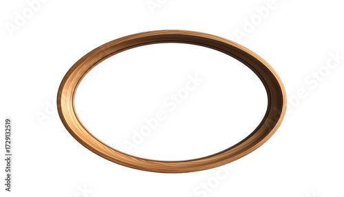 Elegant, three-dimensional oval frame crafted from light-brown wood is isolated against a stark black background, creating a dramatic contrast and focusing the viewer's attention.