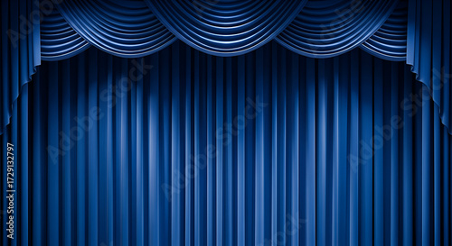 Golden stage illuminated by spotlights with glittering particles dust