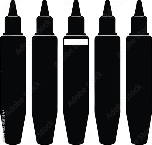 Set of Highlighters in Rainbow Colors Silhouette Transparent Background
