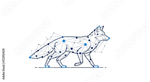 Polygonal fox with intricate network of lines, representing connectivity and technological theme