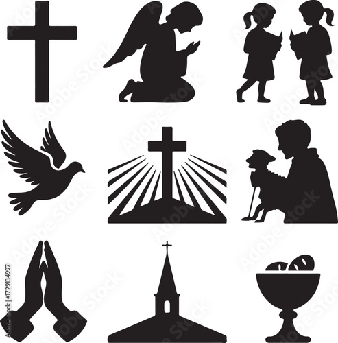 Silhouettes of Angel and Christian Belief Icons