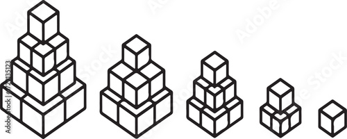 Isometric Stacked Cubes Growing in Size and Height Representing Growth or Progression vector