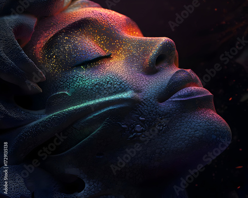 Closeup Colorful Face Art Portrait