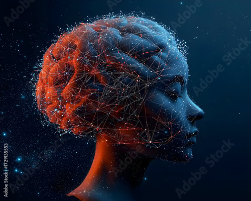 Digital Profile Of A Woman With Glowing Brain