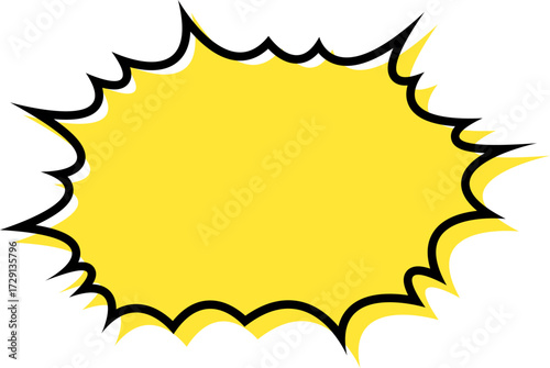 Bright yellow comic book style speech bubble with jagged edges