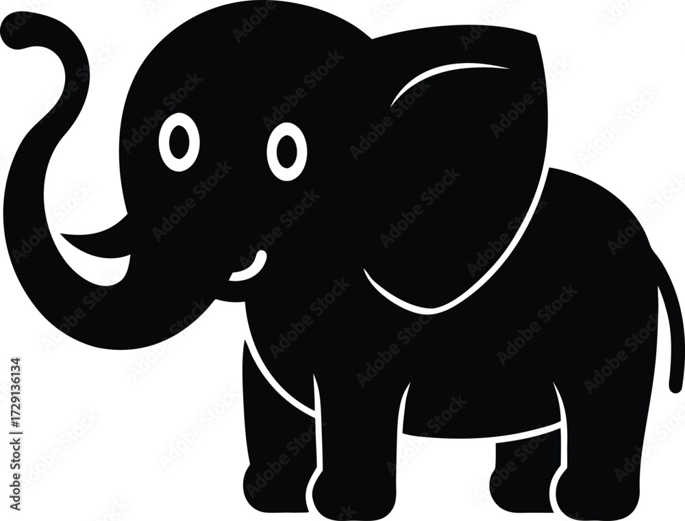 Fototapeta premium Cute Elephant Cartoon Icon Silhouette Transparent Background