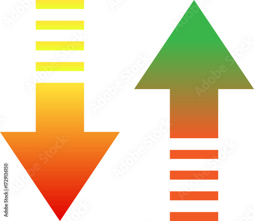 Up and down arrows with gradient colors indicating change