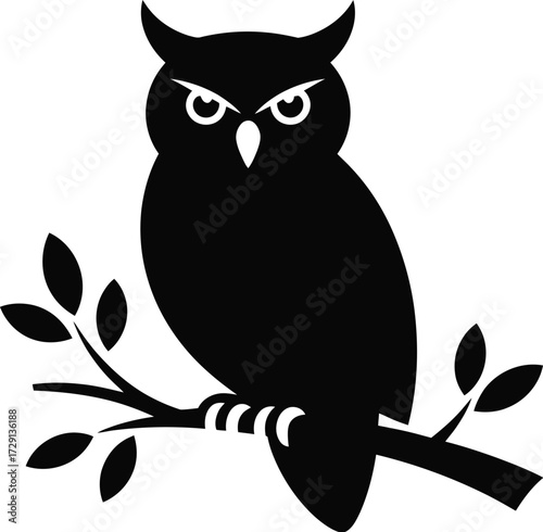 Black owl perched on branch bird animal