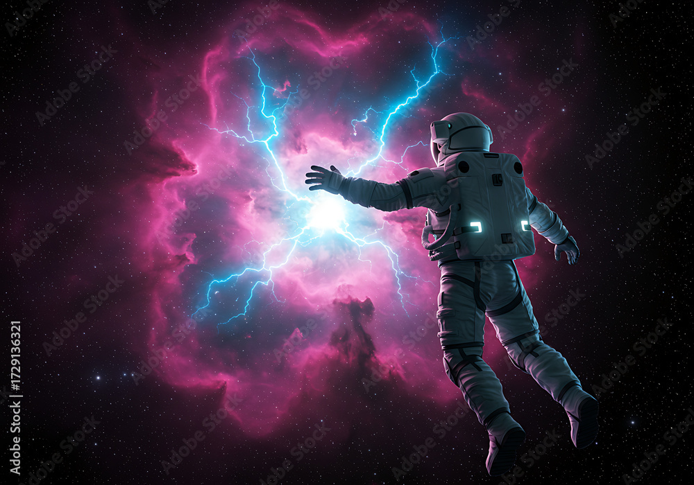 Fototapeta premium Astronaut Nebula Cosmic Energy Spaceman