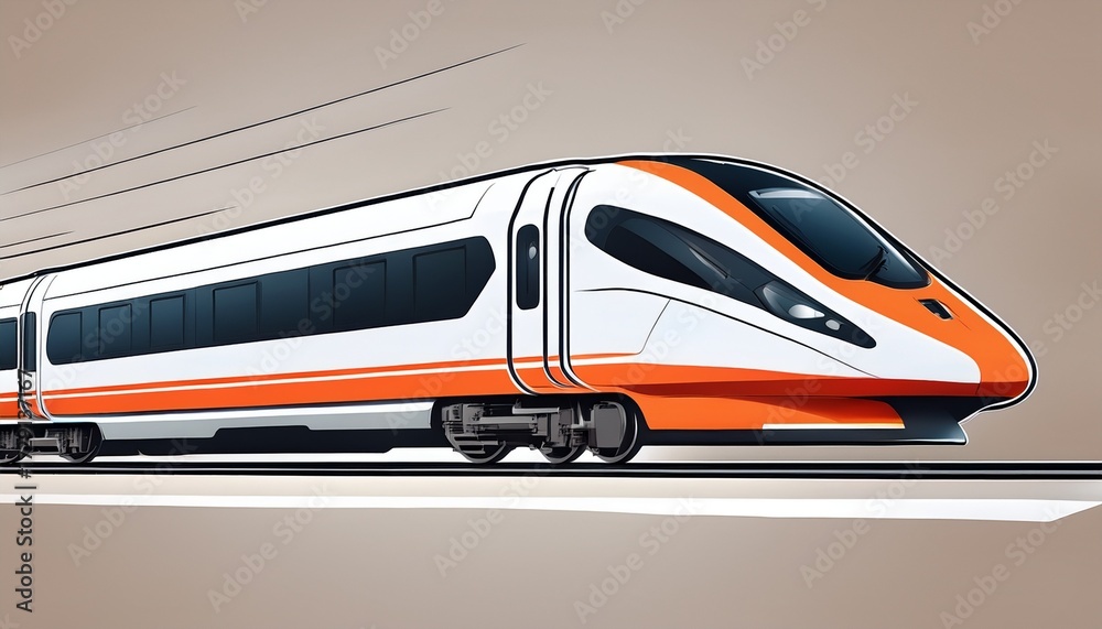 Naklejka premium sleek modern high speed train white and orange accents isolated on neutral background side profile view