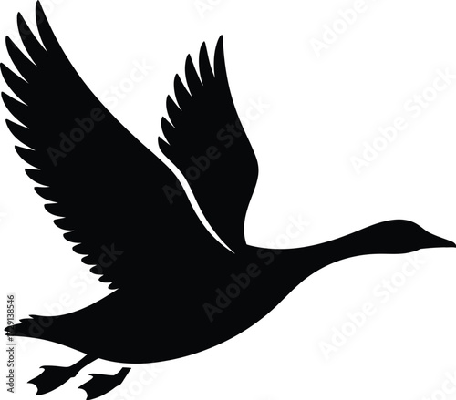 Black silhouette of a flying goose bird wings