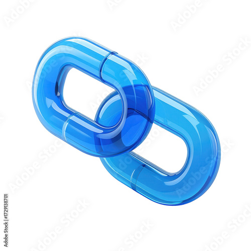 Transparent blue chain links are displayed in a diagonally positioned composition against a black background, showcasing a clean and modern design.