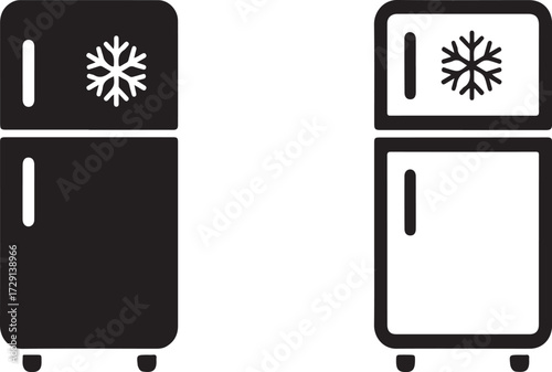 Two Refrigerators, One Black Solid and One Outline, with Snowflakes fridge appliance