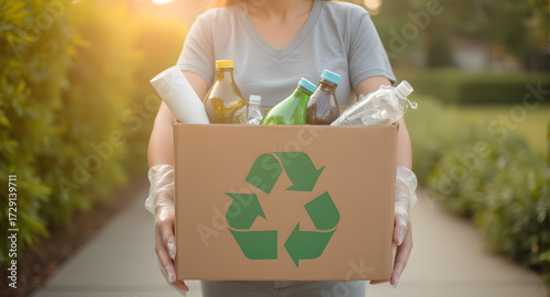 Person Holding Cardboard Recycling Box