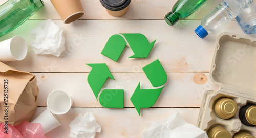 Recycling Concept with Green Symbol and Waste